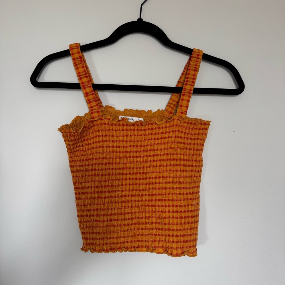 Arizona Jean Company Orange and Black Smocked Crop Tank Top
